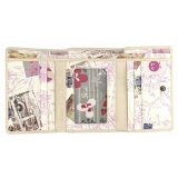 Yoshi Vintage Stamp Print Leather Flap Over Purse with Coin Pocket